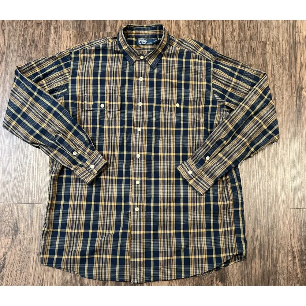 Polo Ralph Lauren Mens Plaid Long Sleeve Button Down Shirt 100% Cotton Size XL